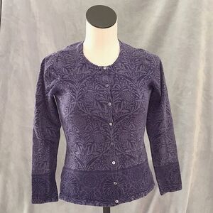 Willi Smith Button Down Cardigan Sweater Long Sleeve Detailed Floral Pattern